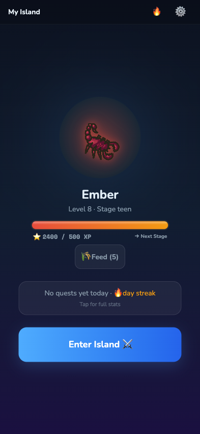 MathCraft app showing a dragon companion named Ember with XP progress and quest buttons